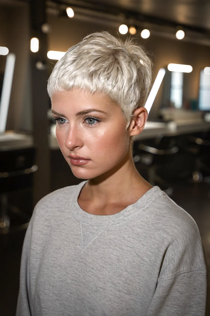 Edgy Textured Pixie Cut with Platinum Blonde Finish