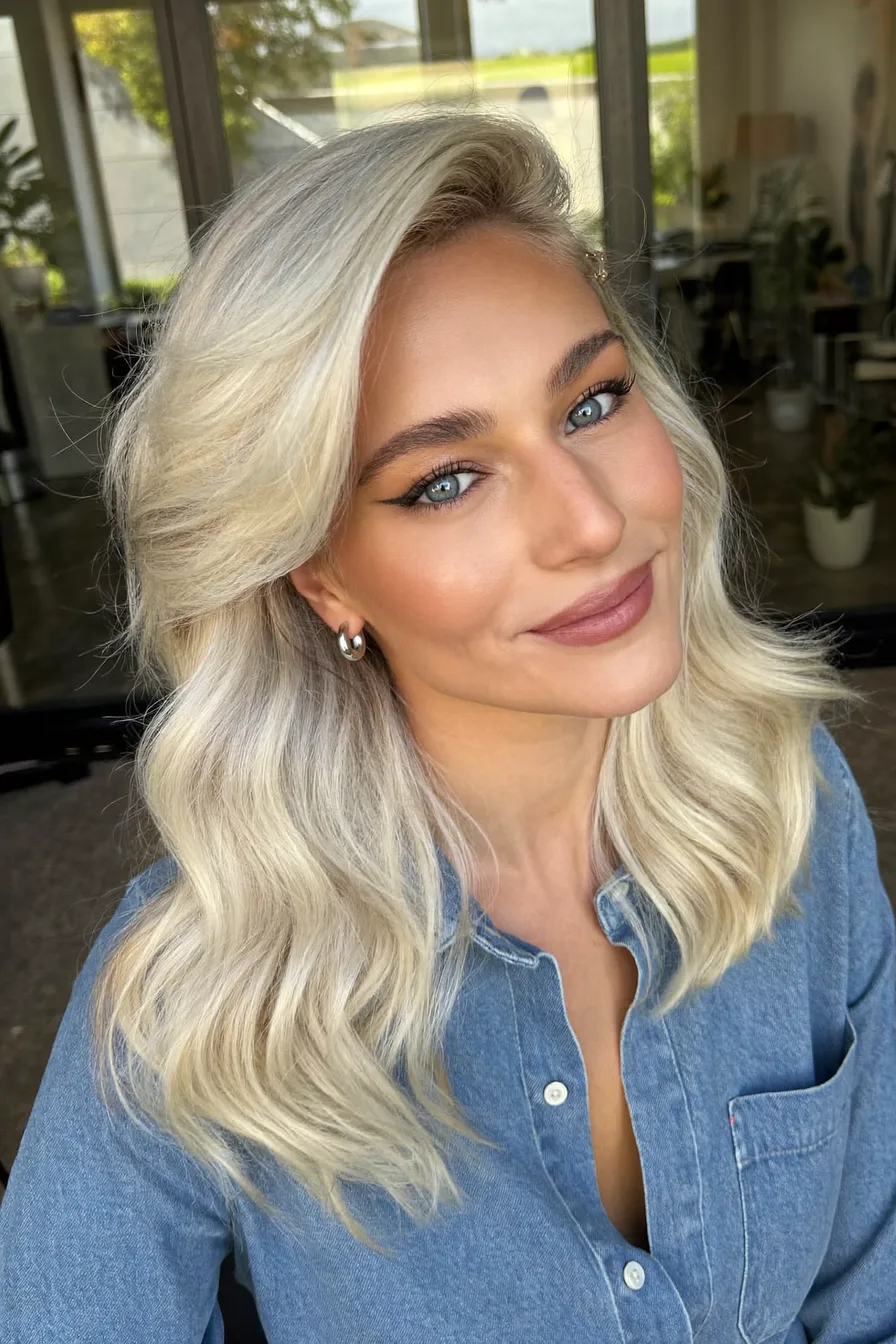 Elegant Soft Waves for Shoulder-Length Platinum Blonde Hair