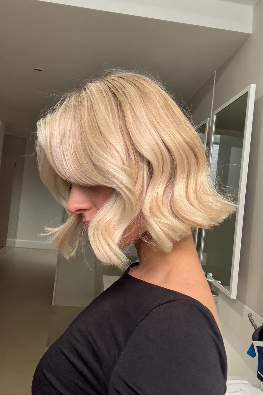 Modern Blonde Wavy Bob with Soft Curtain Bangs