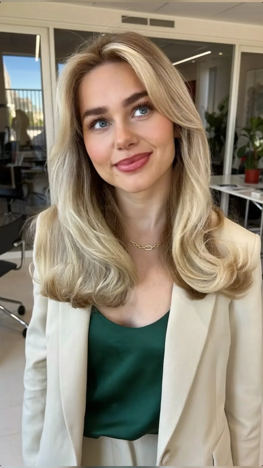 Elegant Long Layered Hair with Feathered Curtain Bangs
