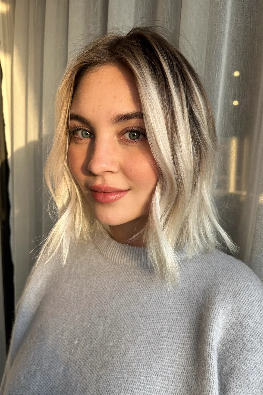 Modern Textured Blunt Bob with Ashy Platinum Blonde
