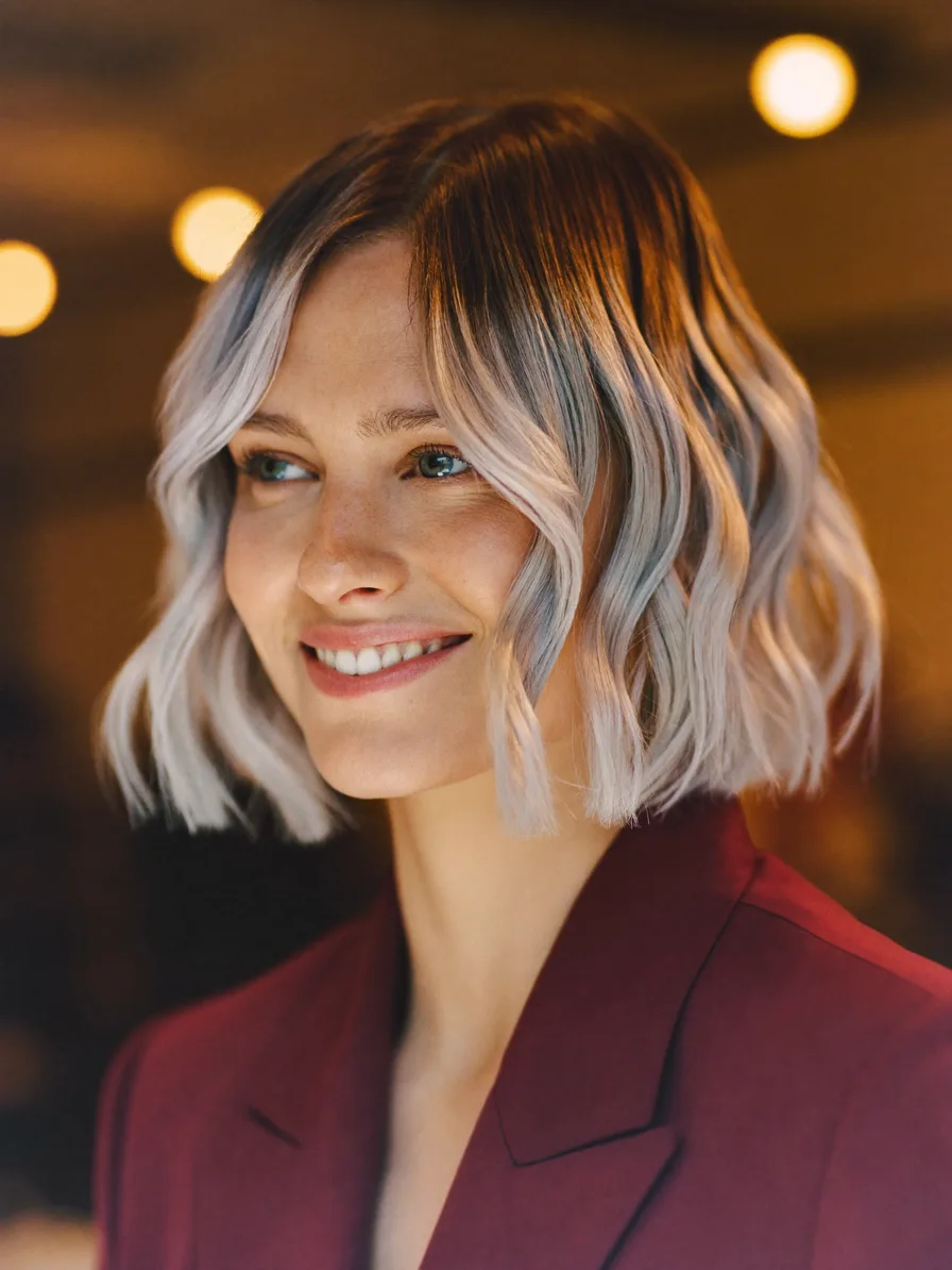 Modern Two-Tone Blunt Cut Lob with Curtain Bangs
