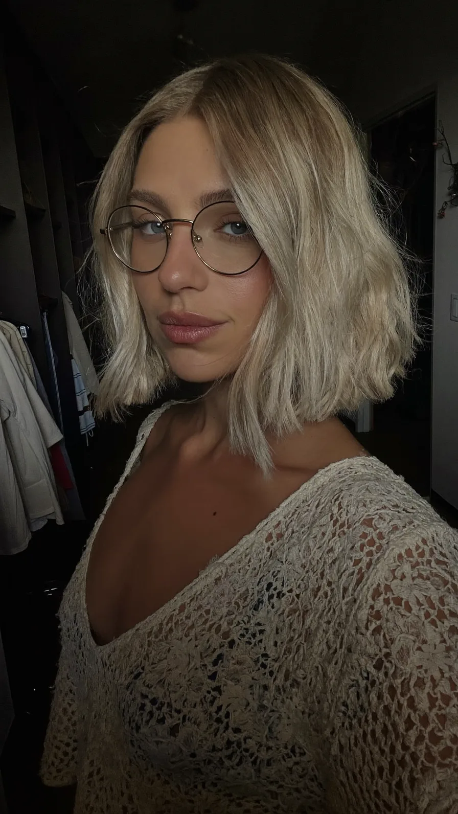 Modern Textured Blunt Lob with Cool Platinum Blonde Shade