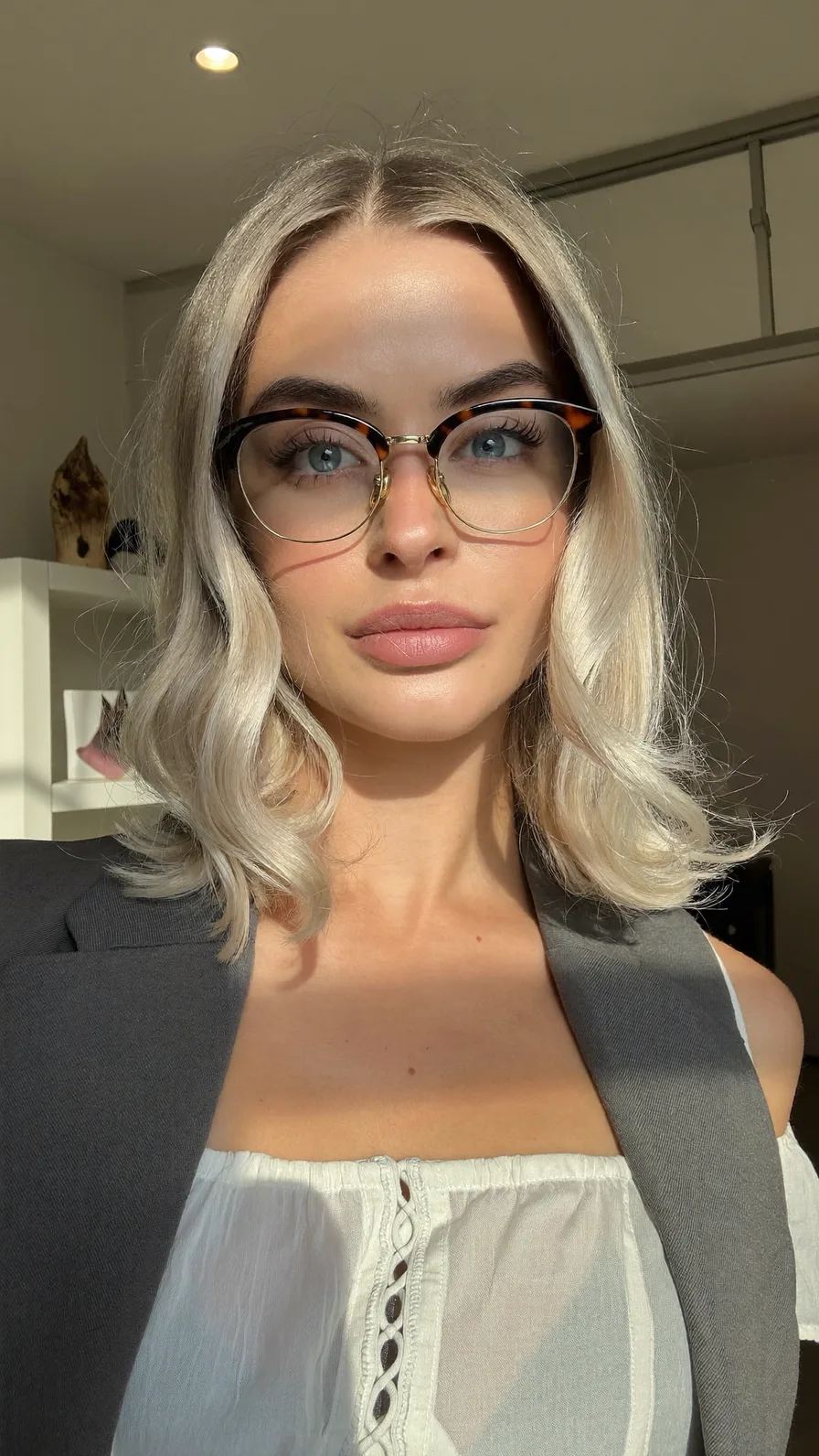 Chic Center-Part Platinum Blonde Lob with Rounded Ends