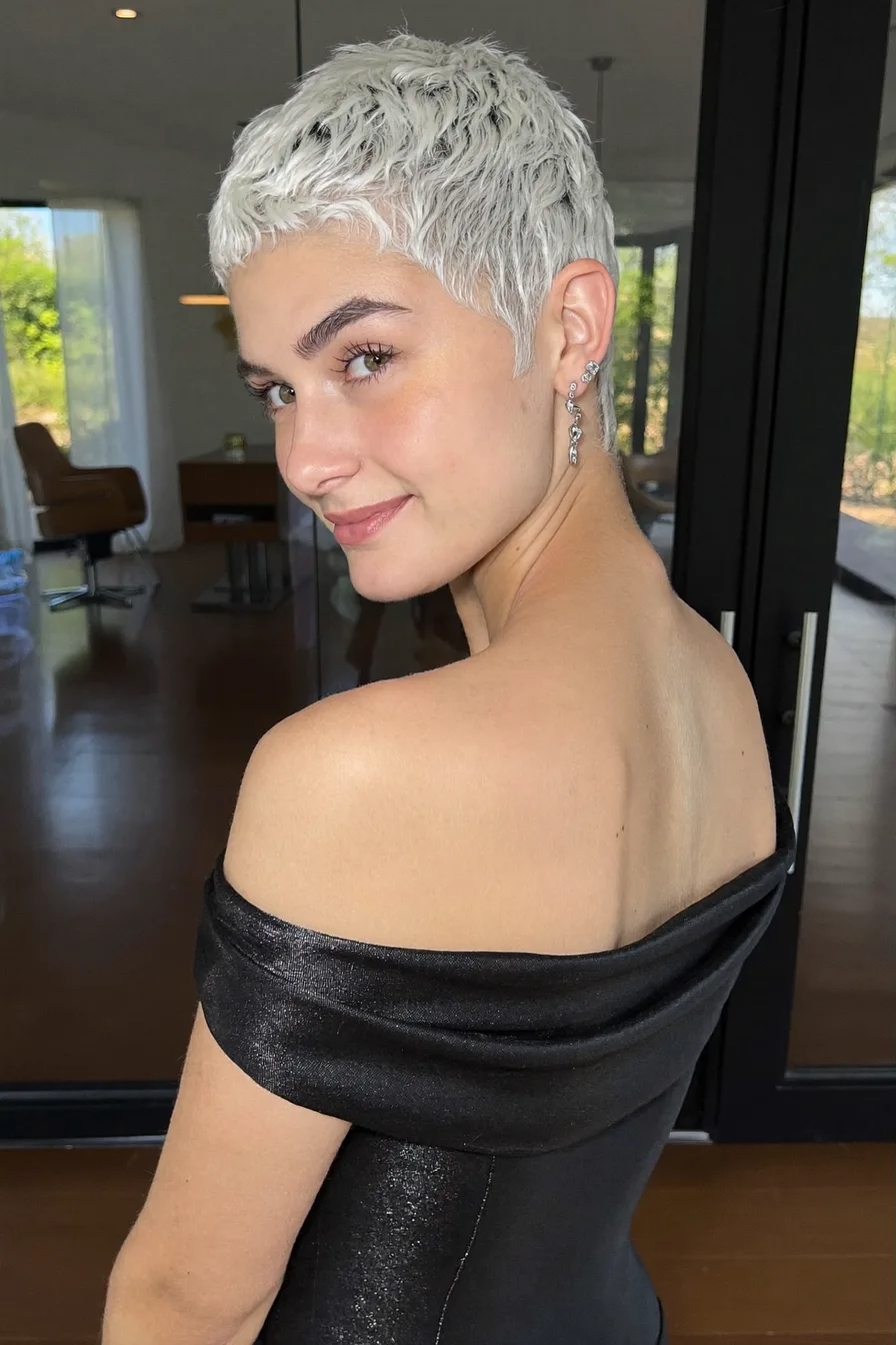 Modern Textured Platinum Icy White Pixie Cut Style