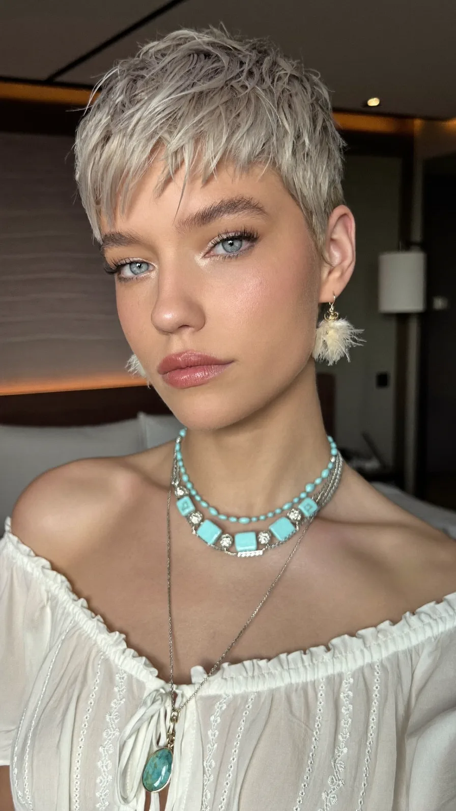 Textured Platinum Blonde Pixie with Micro-Choppy Bangs