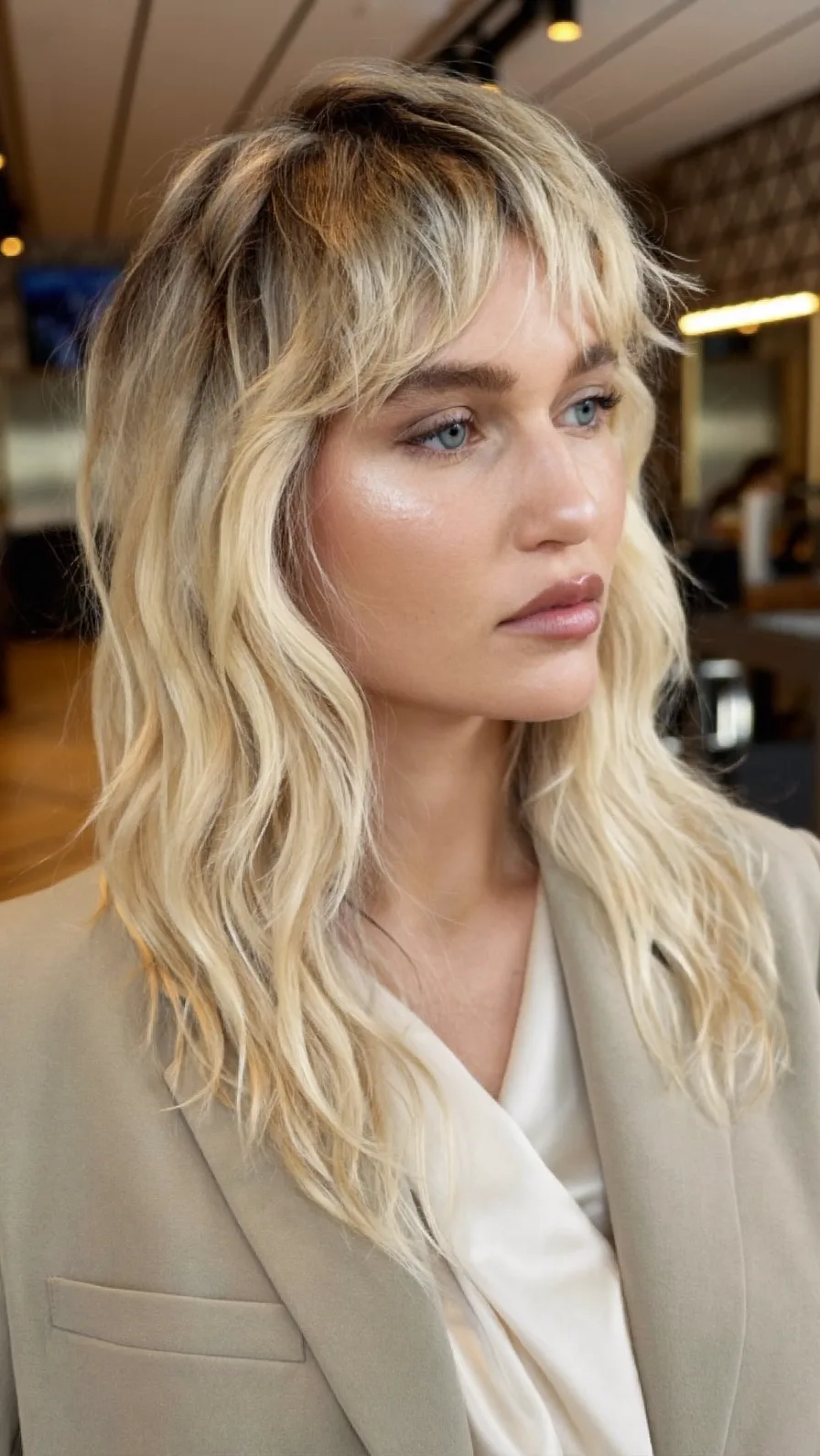 Modern Textured Shag with Wavy Layers and Curtain Bangs