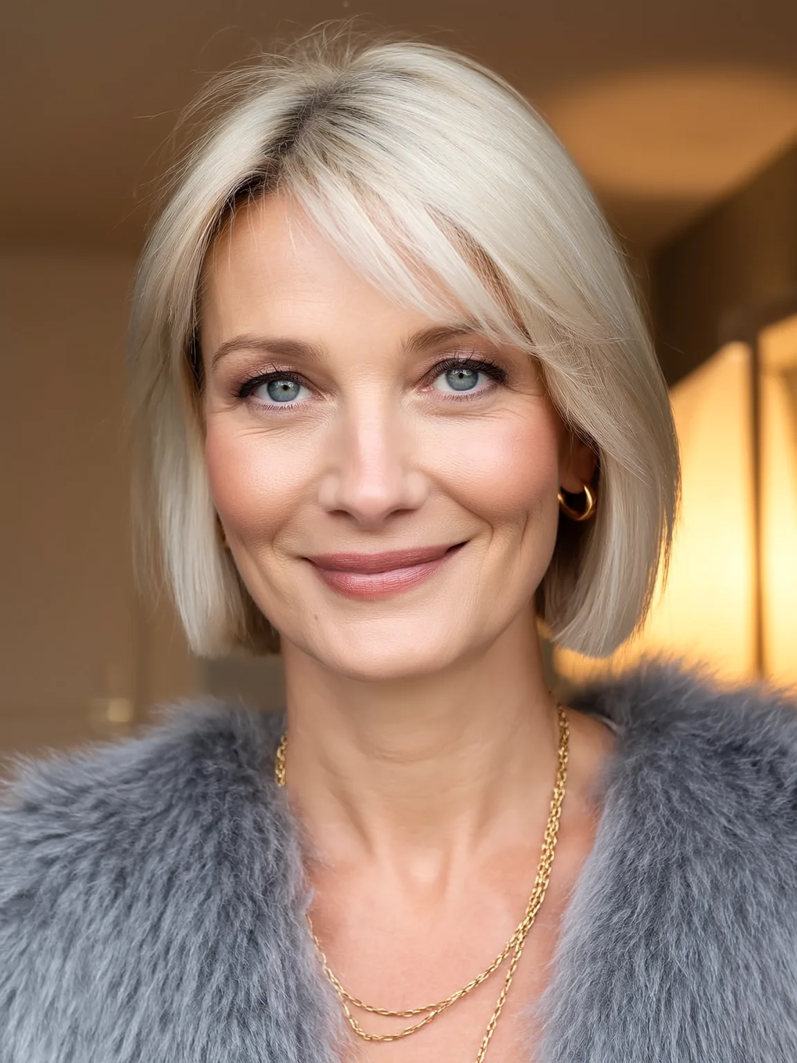 Chic Platinum Blonde Bob with Blunt Bangs