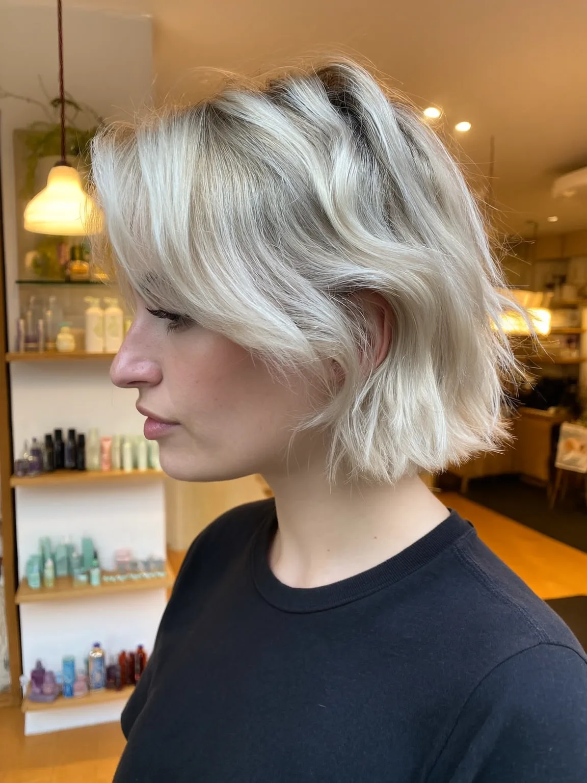 Voluminous Platinum Bob with Sleek Ends