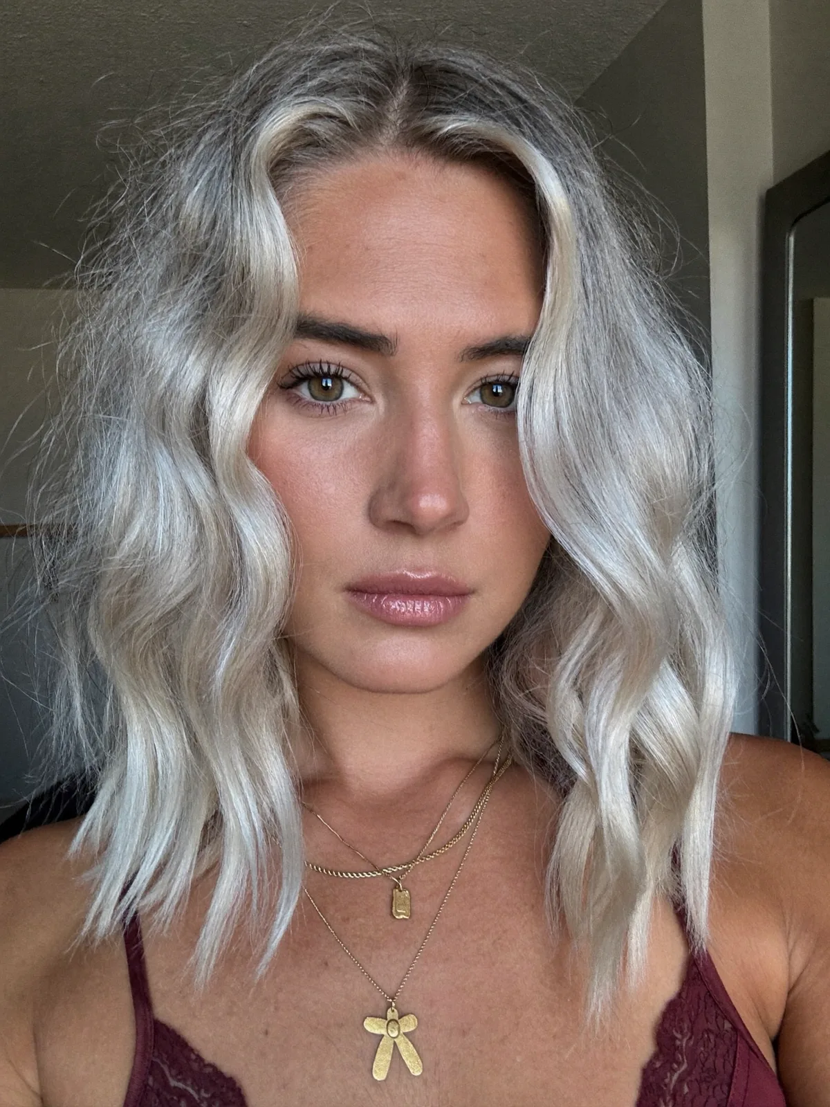 Modern Platinum Silver Lob (Long Bob) with Soft Beach Waves
