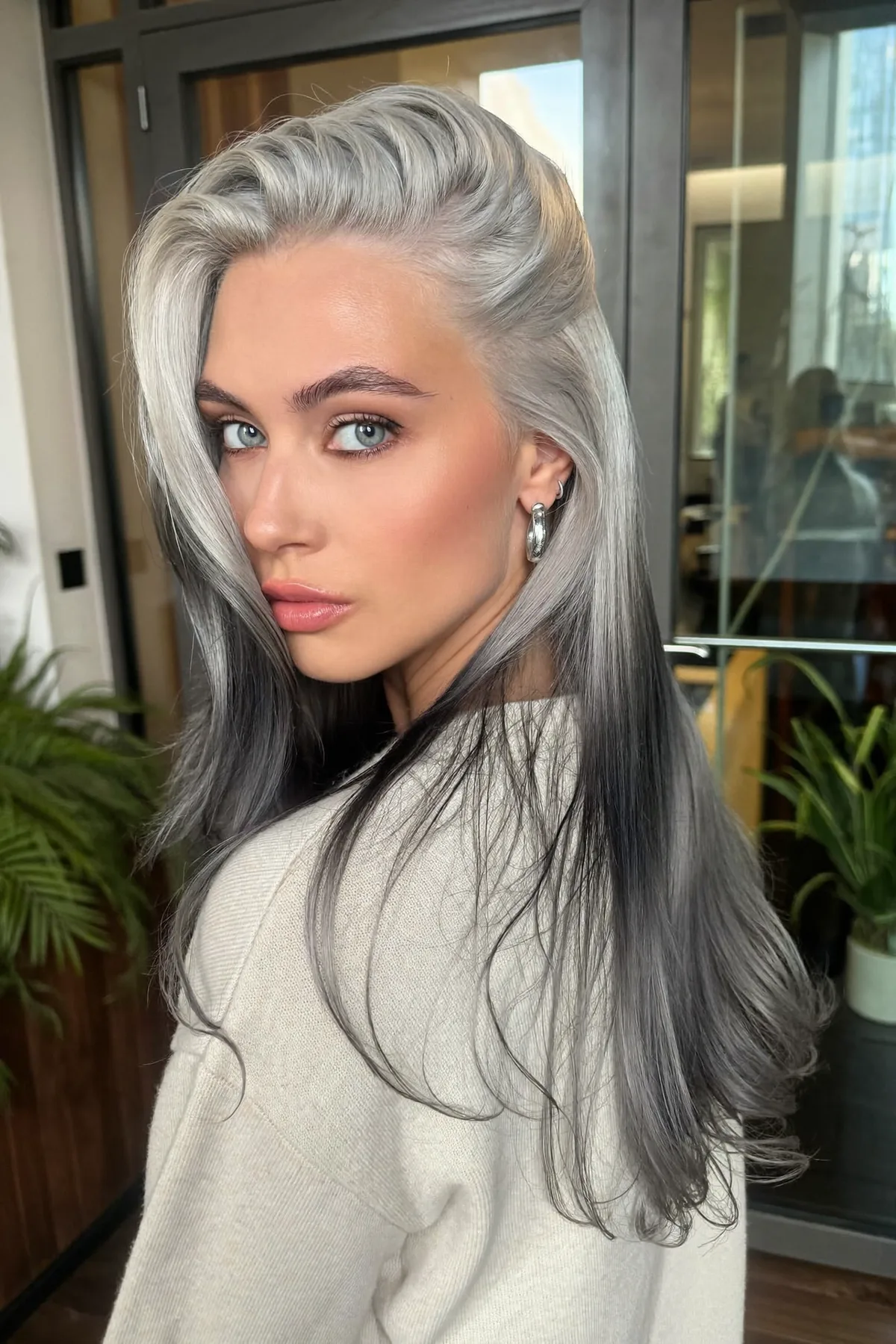 Modern Platinum Silver with Flowing Dimension and Long Layers