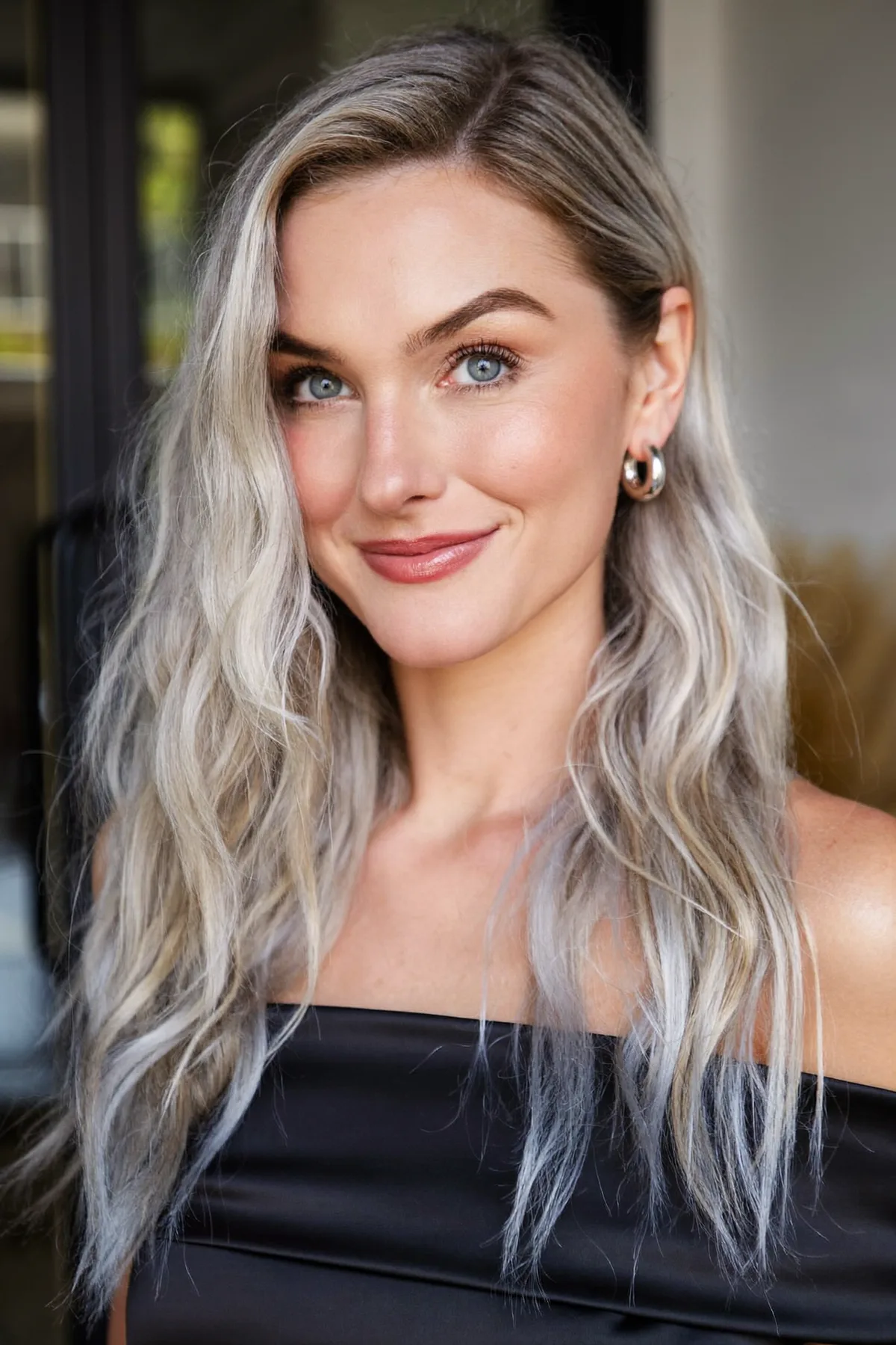 Modern Platinum Silver Waves with Effortless Long Layers for Shine