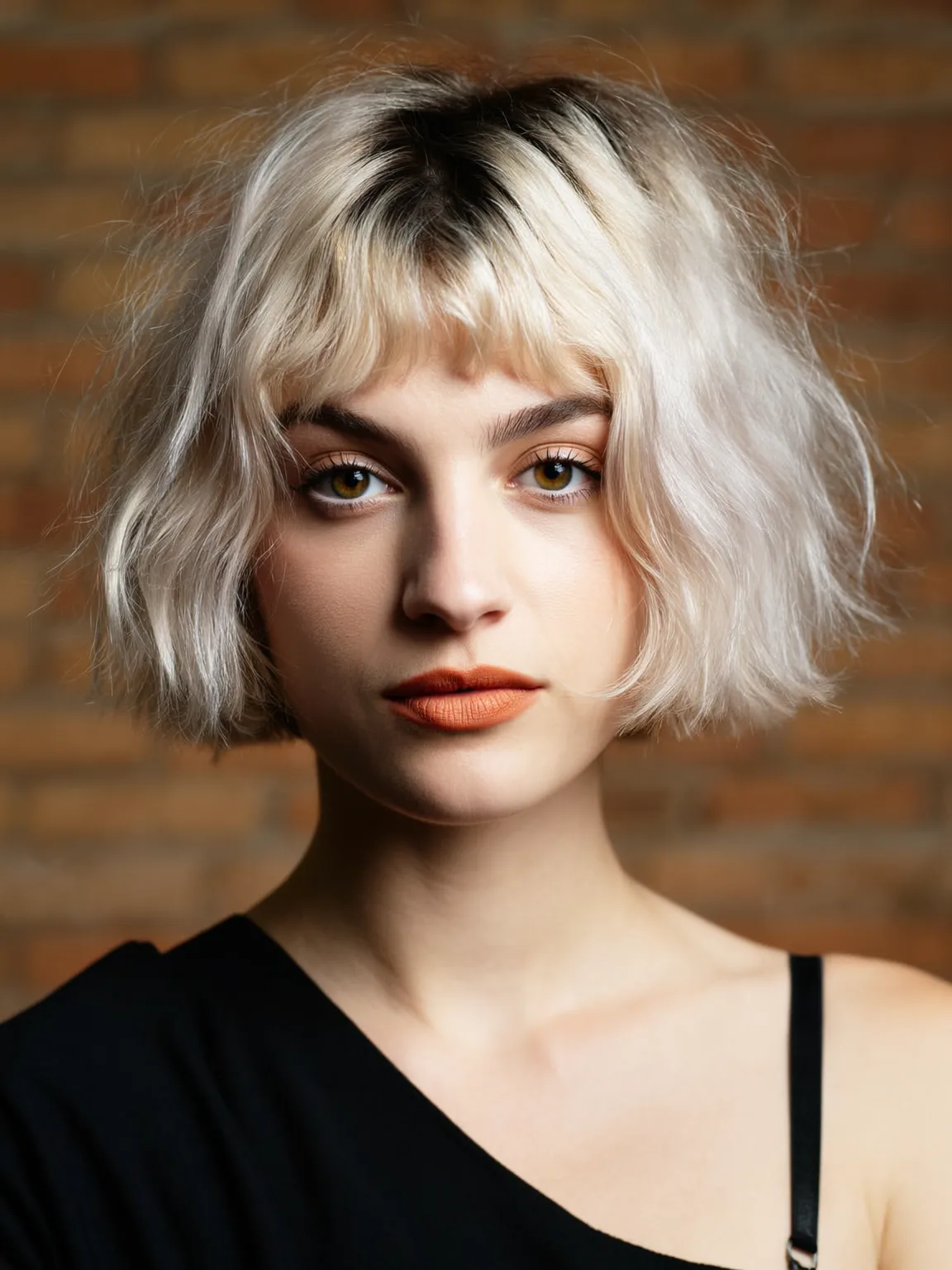 Chin-Length Platinum Blonde Bob with Blunt Bangs