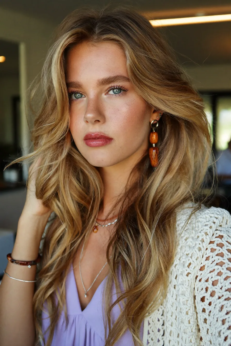 Soft Face-Framing Layers on Long Layered Haircut for Effortless Volume