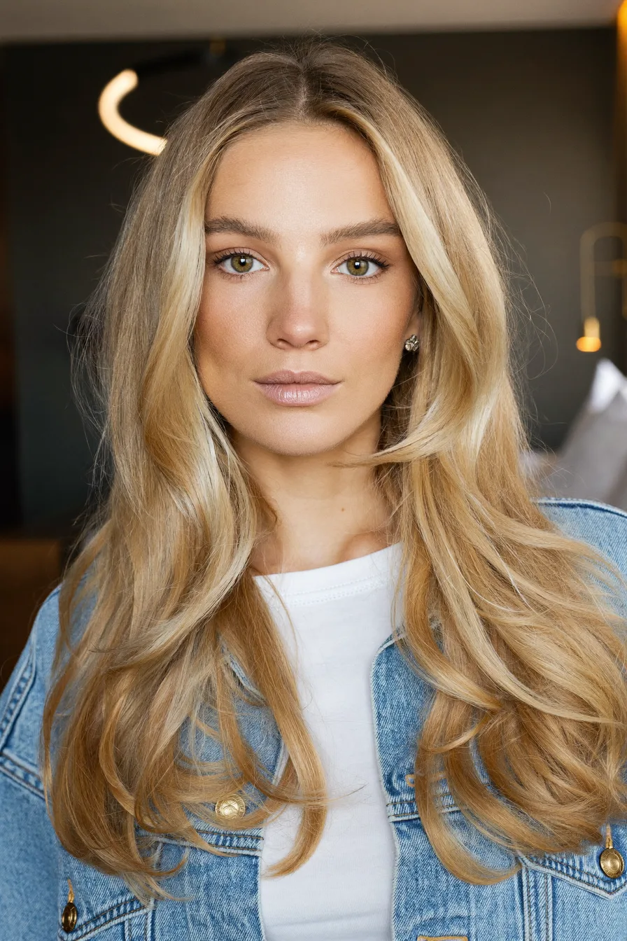 Soft Blonde Long Layered Haircut with Face-Framing Layers
