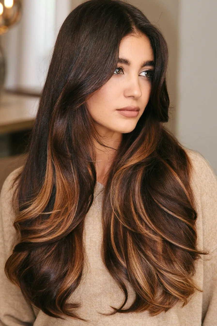 Glossy Long Layered Haircut with Subtle Face-Framing Layers