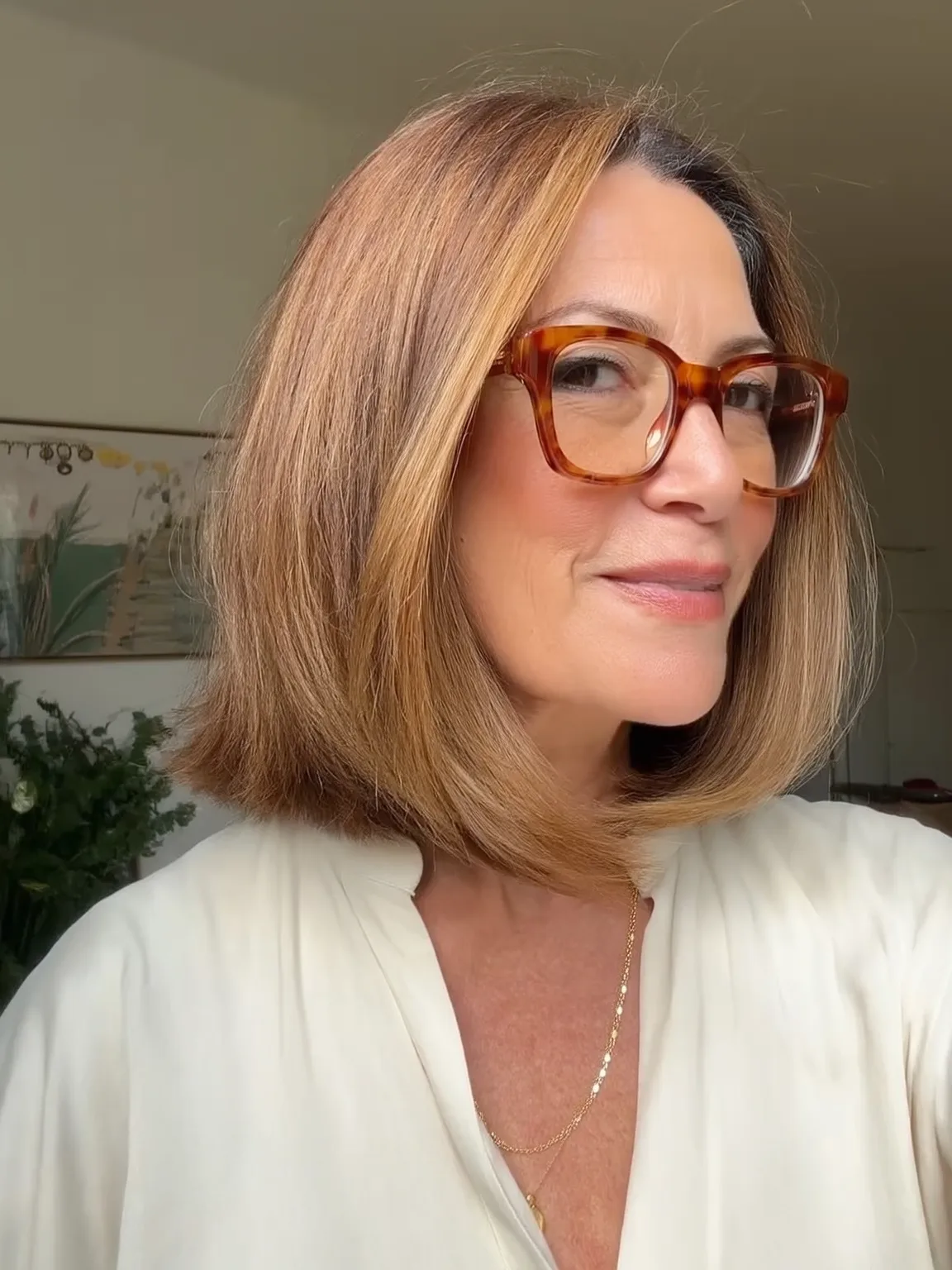Warm Caramel Brown Straight Bob with Medium Volume