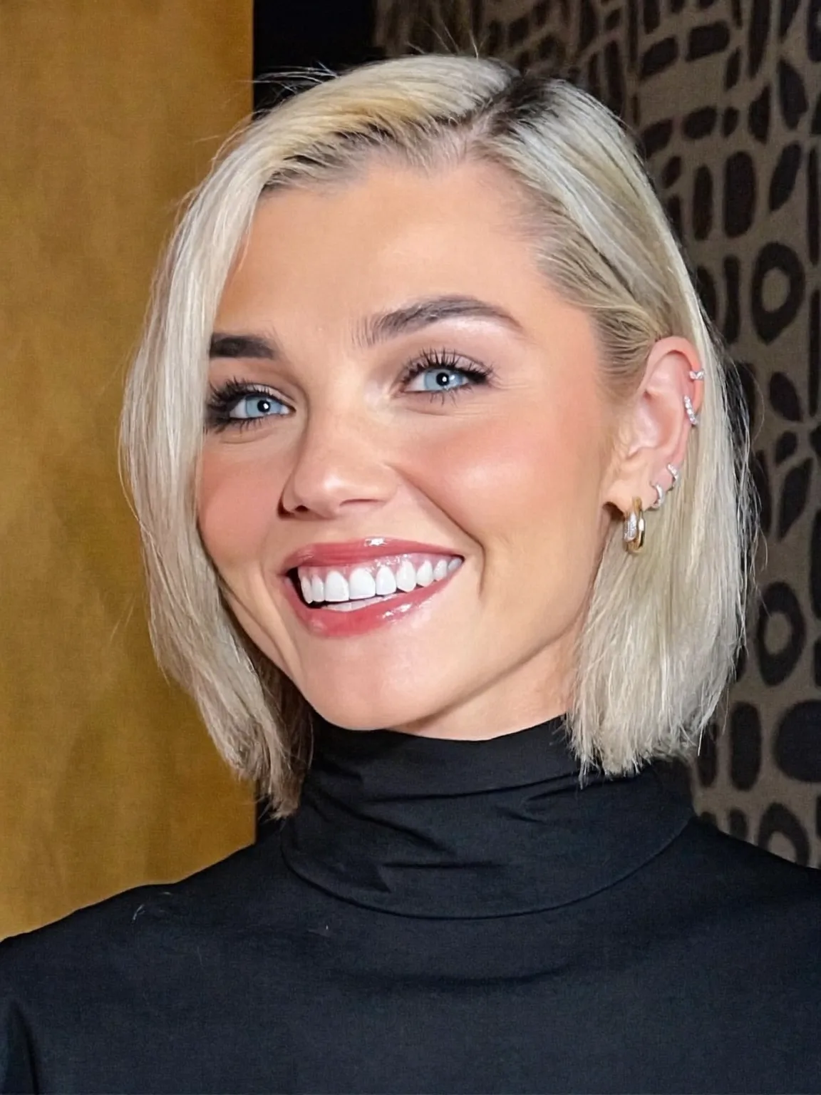 Platinum Blonde Chin-Length Bob with Side-Swept Bangs