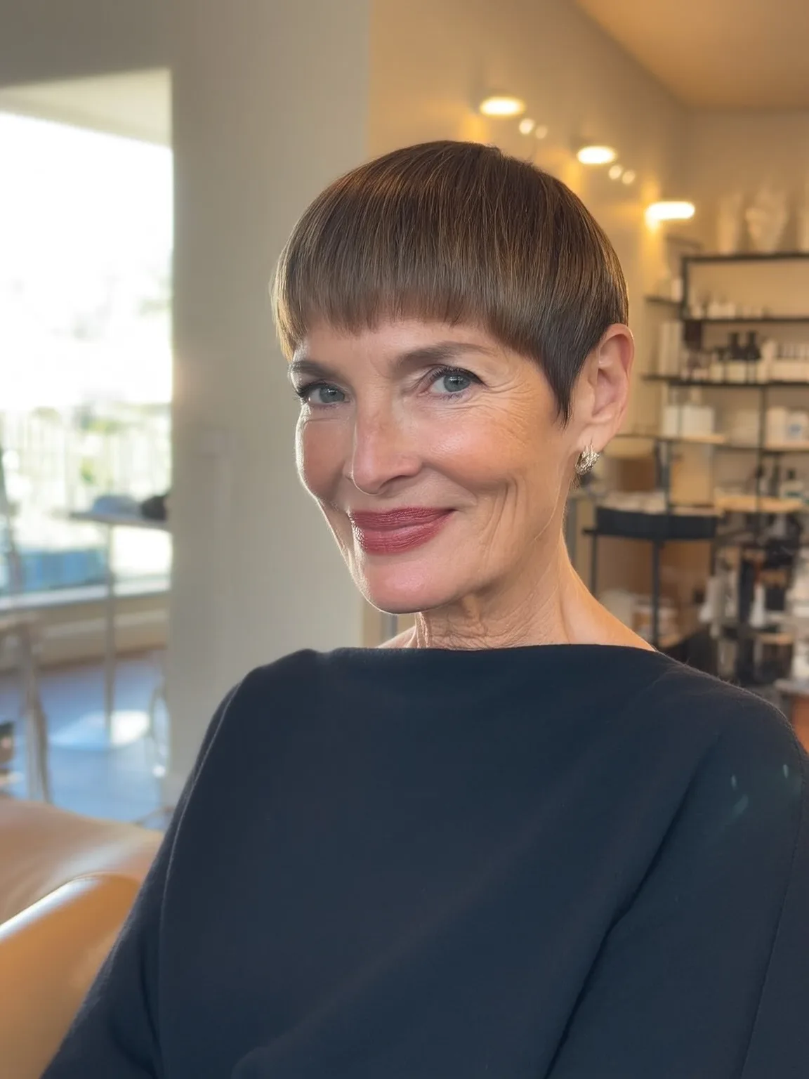Classic Blunt Pixie with Chocolate Brown Hue