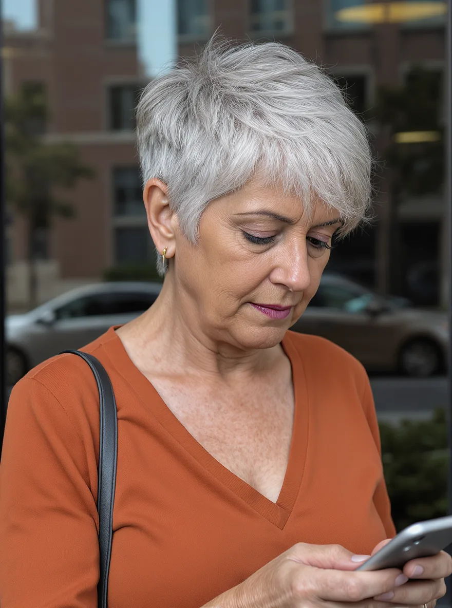 Short Textured Pixie with Silver Frost Sheen