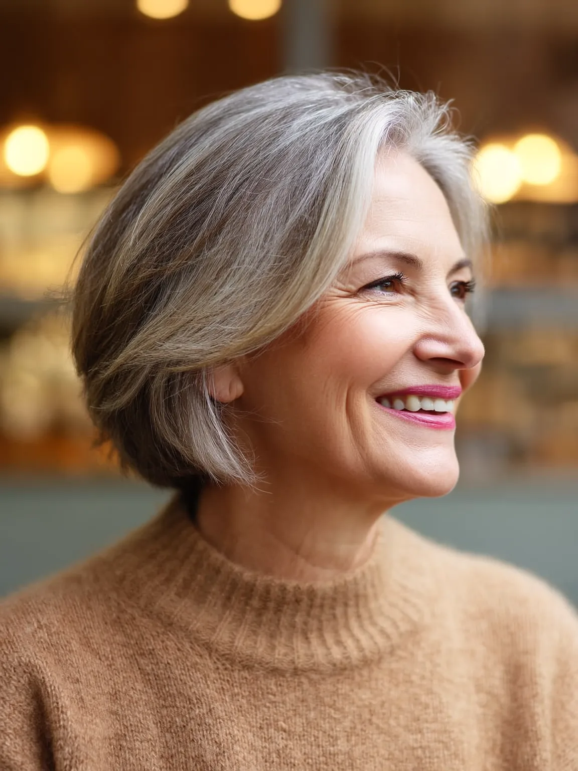 Classic Chin-Length Bob with Silver Frost Sheen