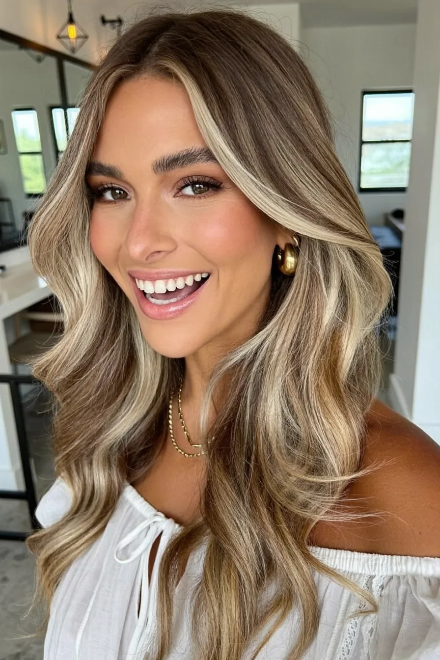 Layered Shoulder-Length Balayage Blonde with Sun-Kissed Dimension