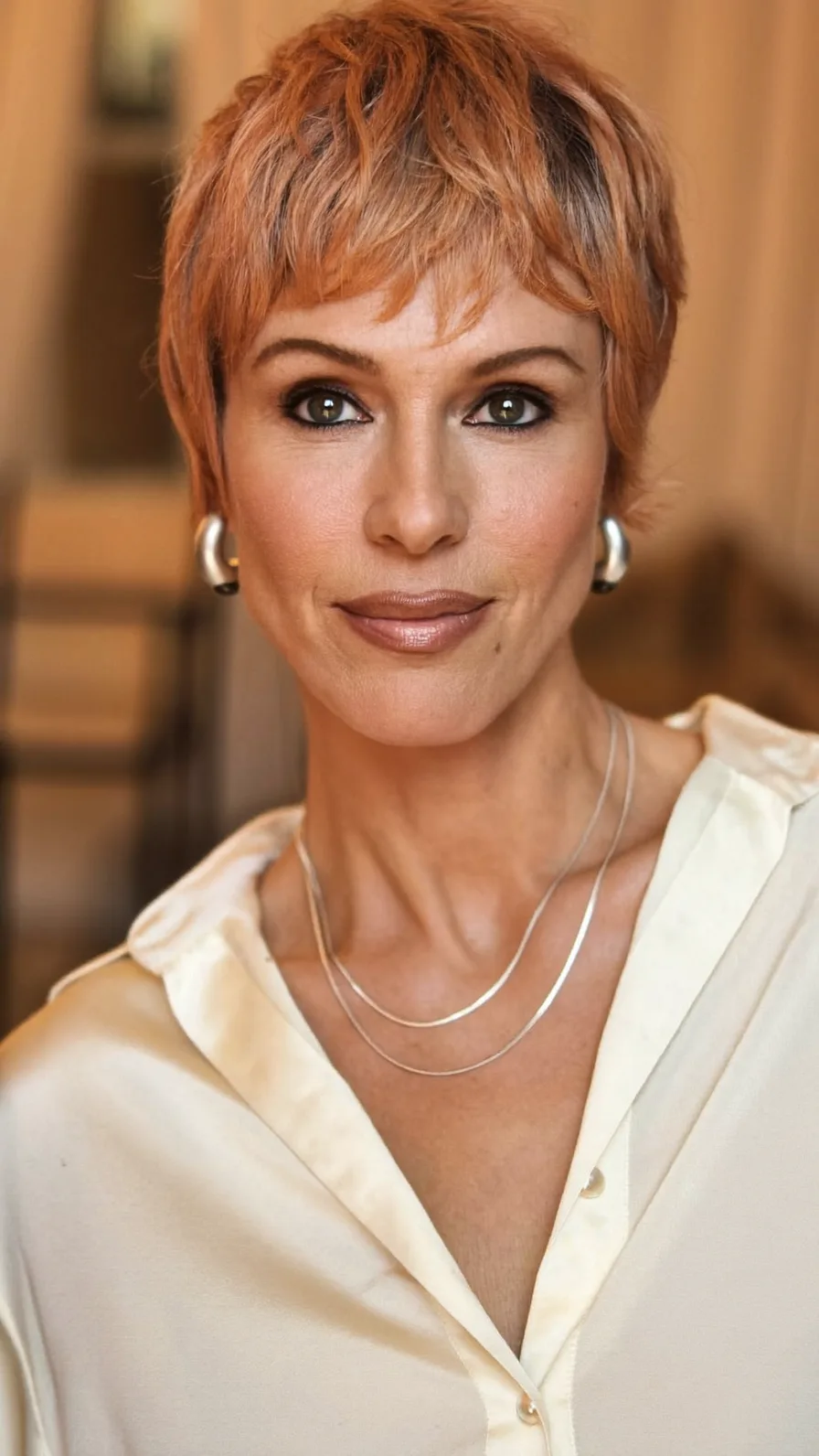 Textured Copper Pixie Cut with Wispy Choppy Bangs