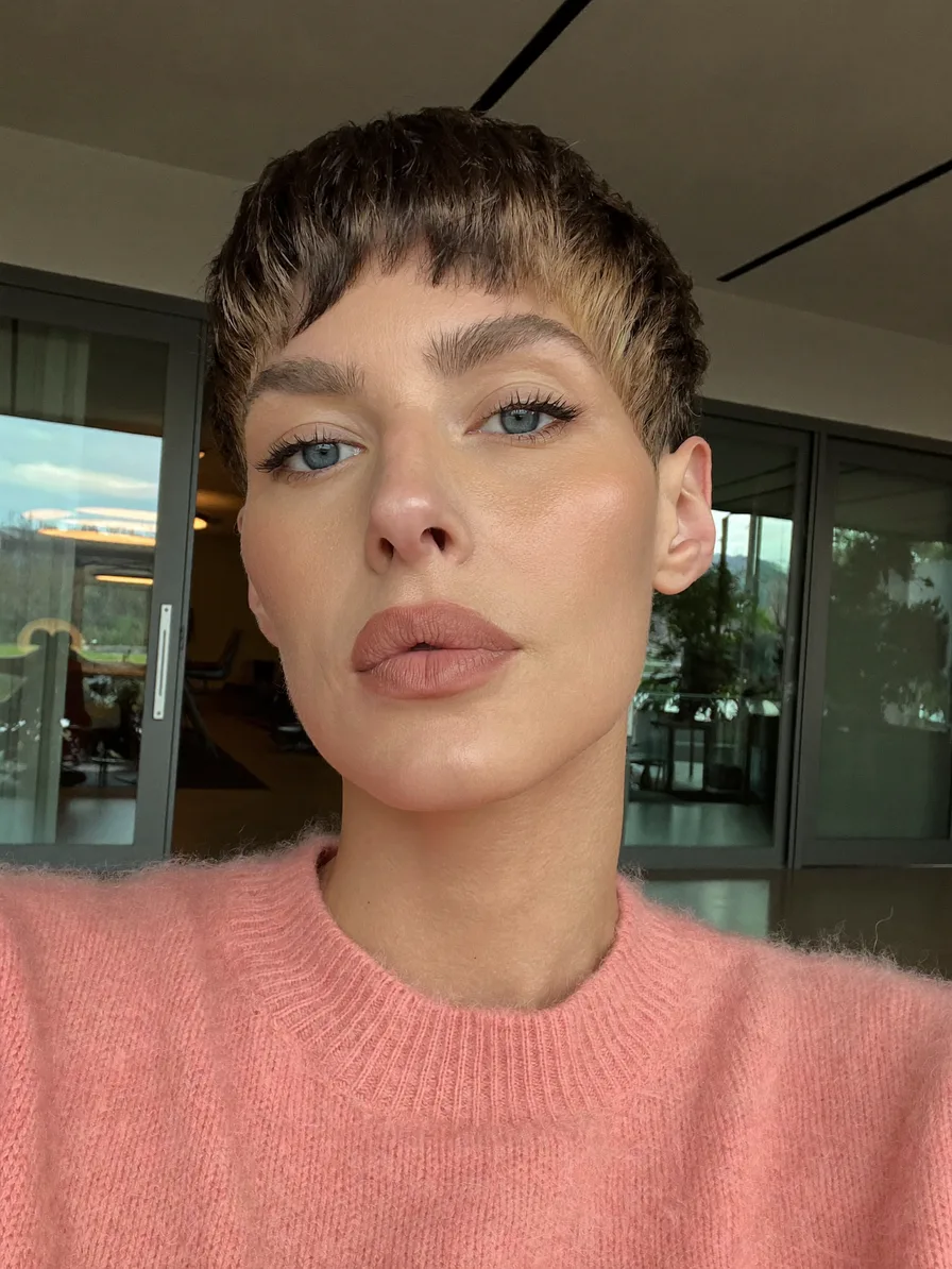 Textured Pixie Cut with Micro Bangs and Two-Tone Highlights