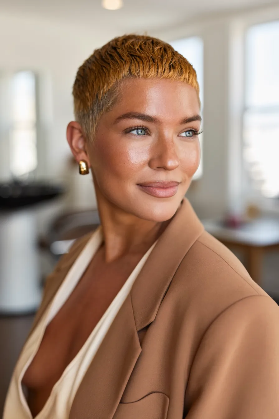 Edgy Vibrant Copper Pixie with Micro-Choppy Bangs