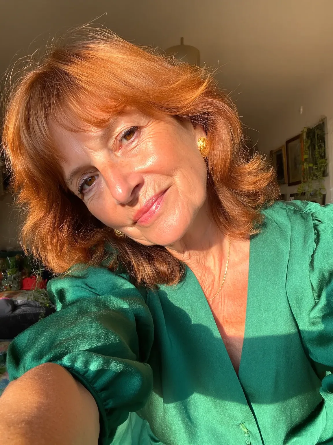 Oval-Faced Copper Waves with Wispy Layered Bangs