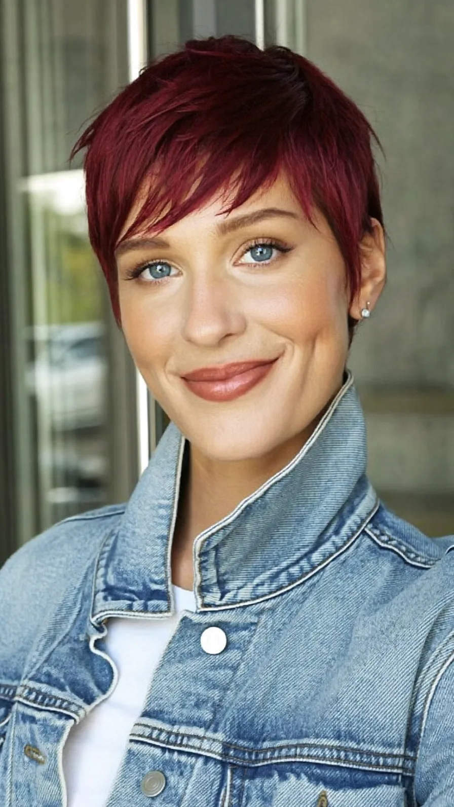Textured Side-Swept Burgundy Pixie for Oval Faces