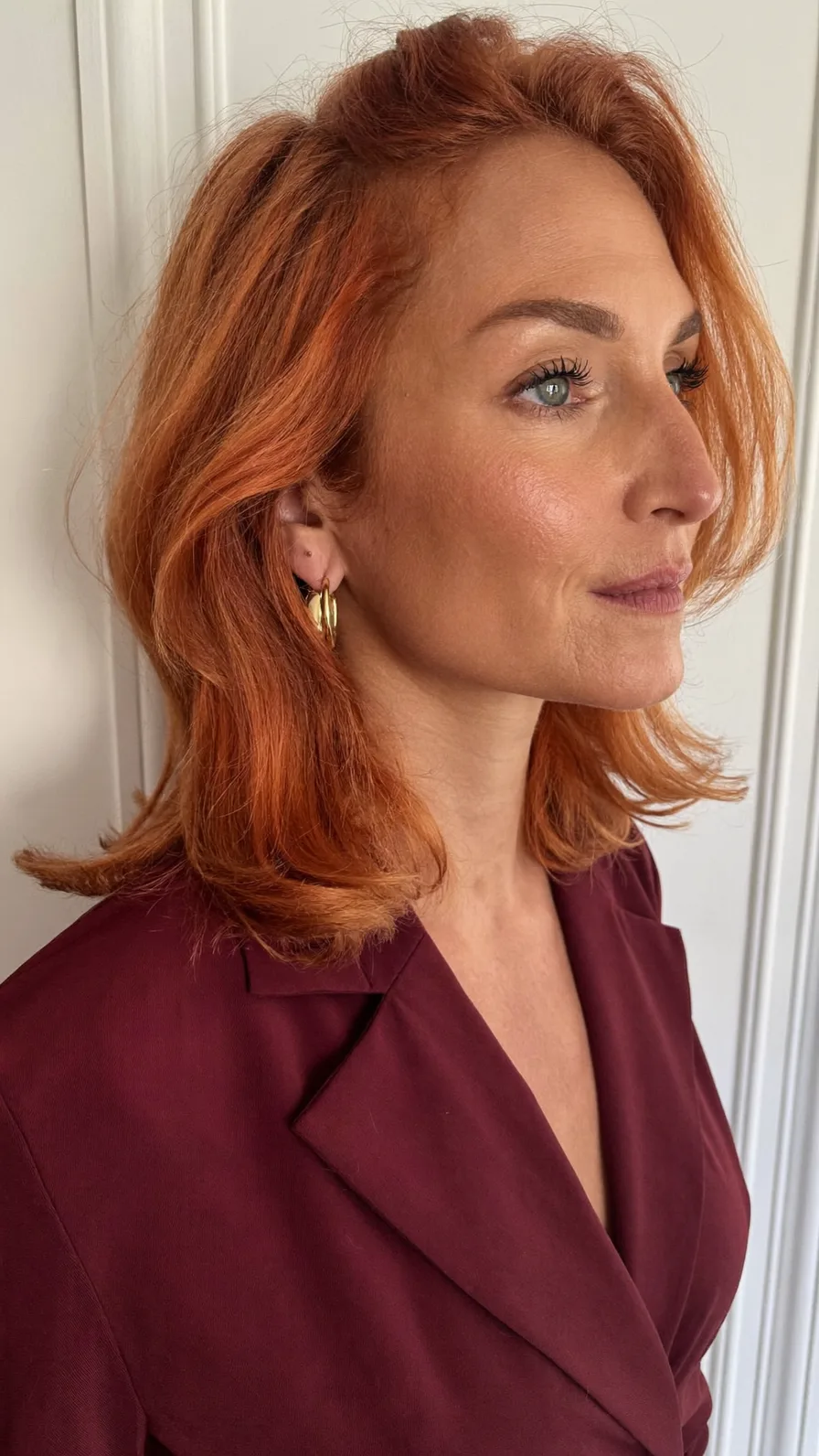 Classic Shoulder-Length Copper Red Hair with Flicked Ends