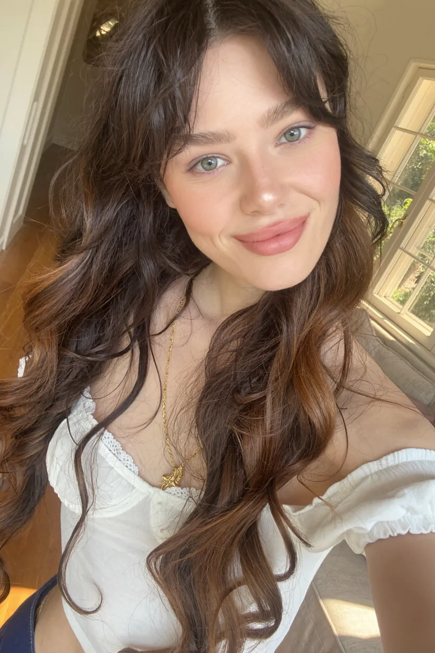 Romantic Chocolate Brown Long Layered Hair with Soft Waves