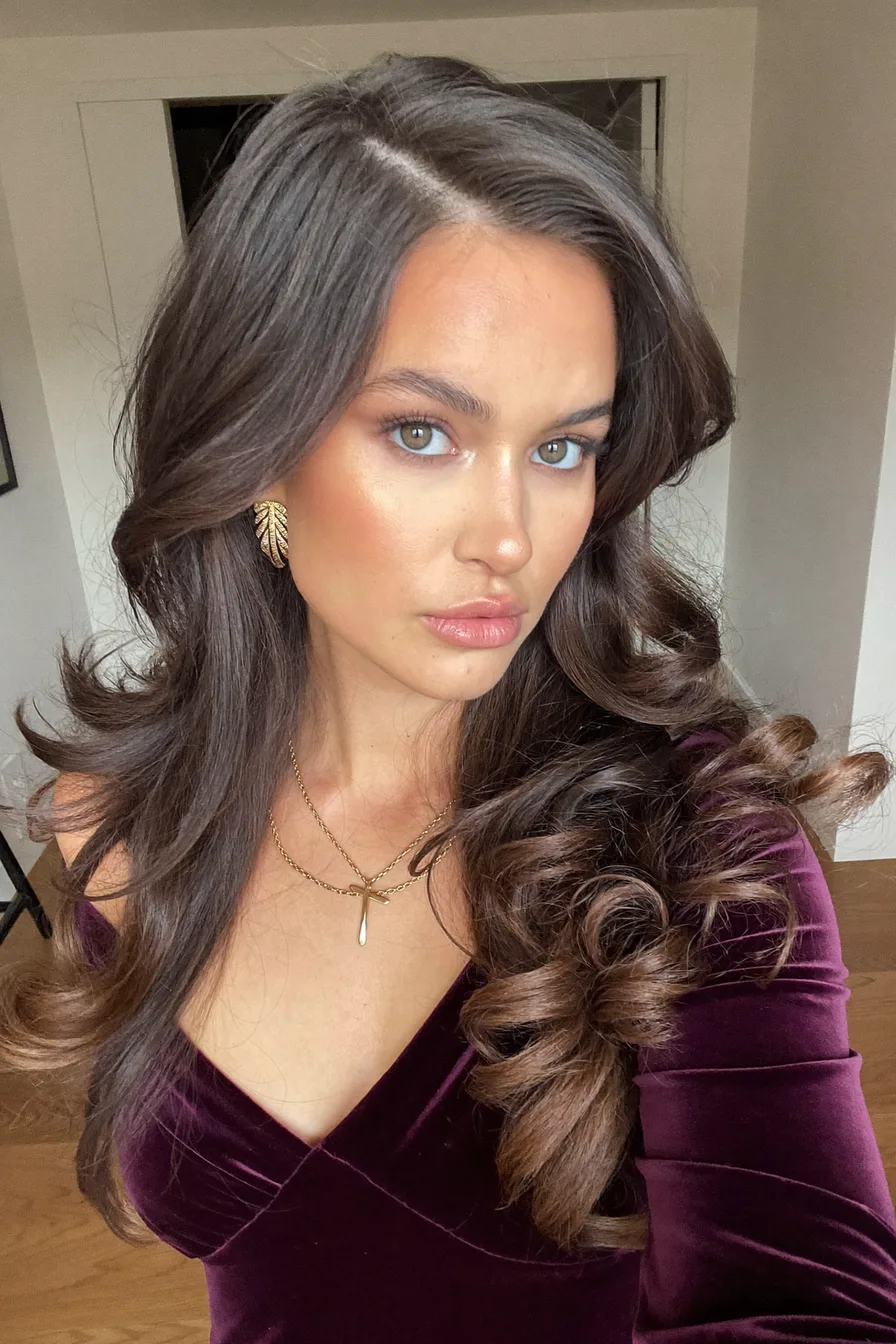 Classic Chocolate Brown Long Layered Hair With Luxurious Curls