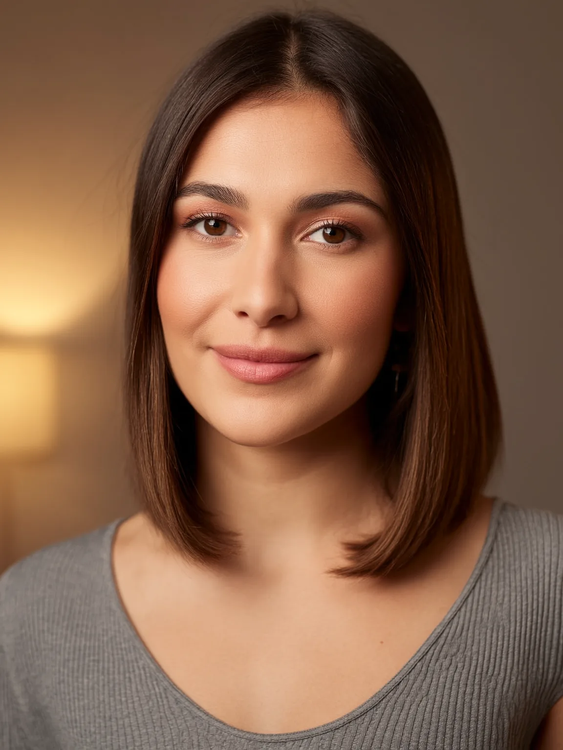 Shoulder-Length Straight Chocolate Brown Bob