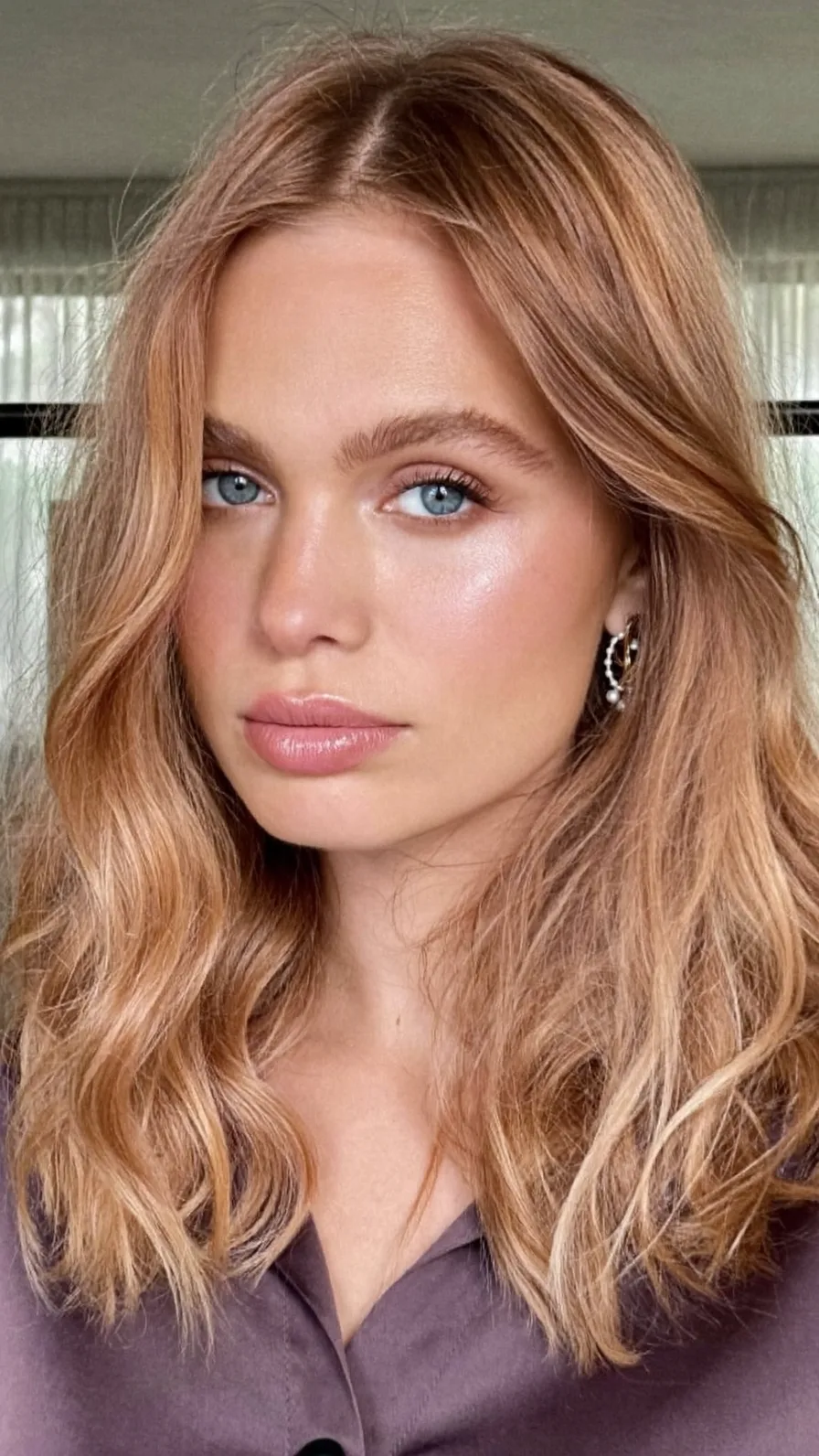 Soft Honey Blonde Medium Hair with Flowing Long Layers