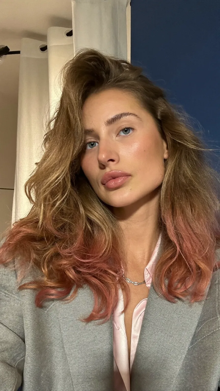 Voluminous Wavy Long Layers with Rose Gold Ombre Ends