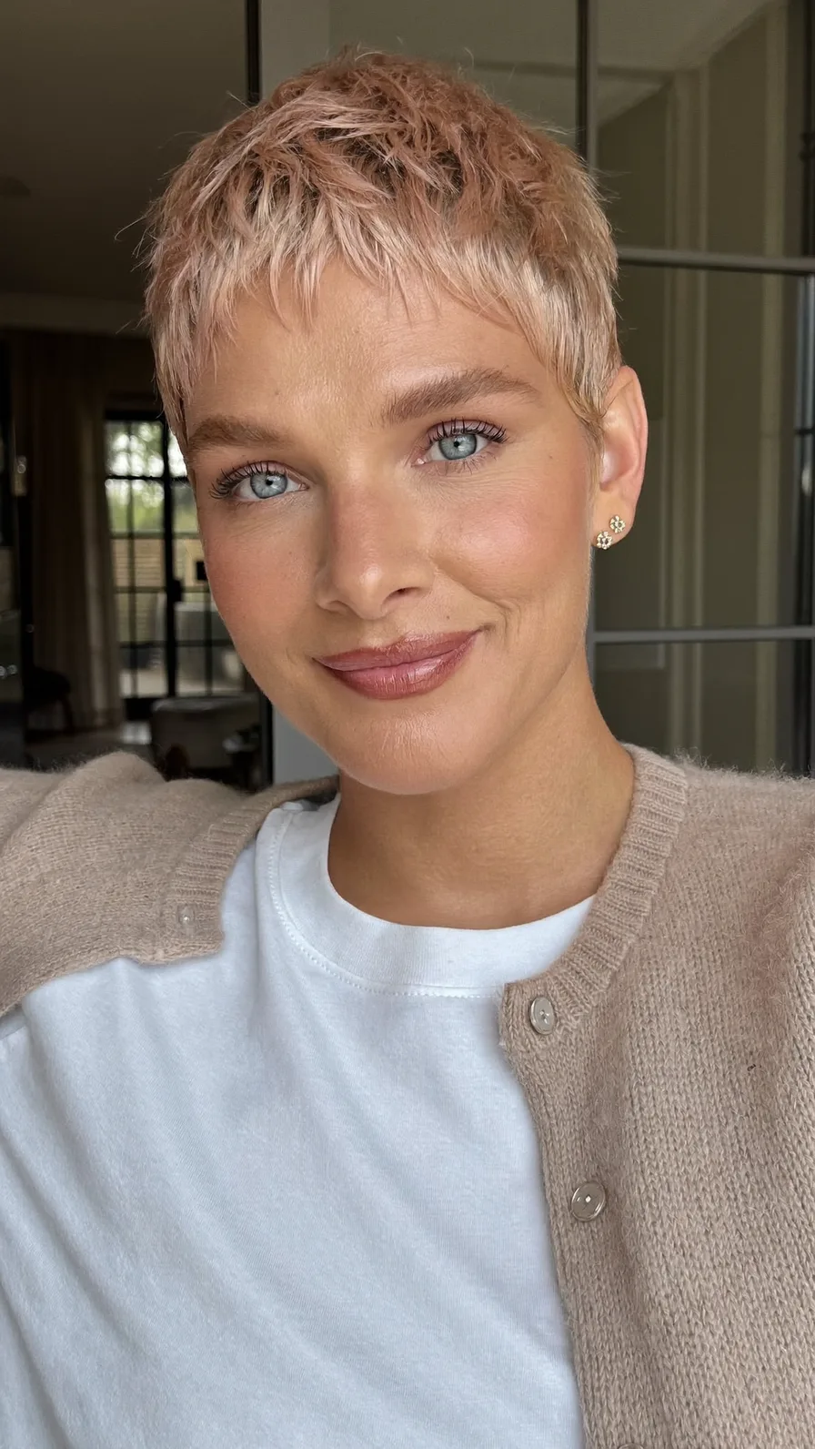Soft Textured Pixie with Rose Gold Blonde Tones