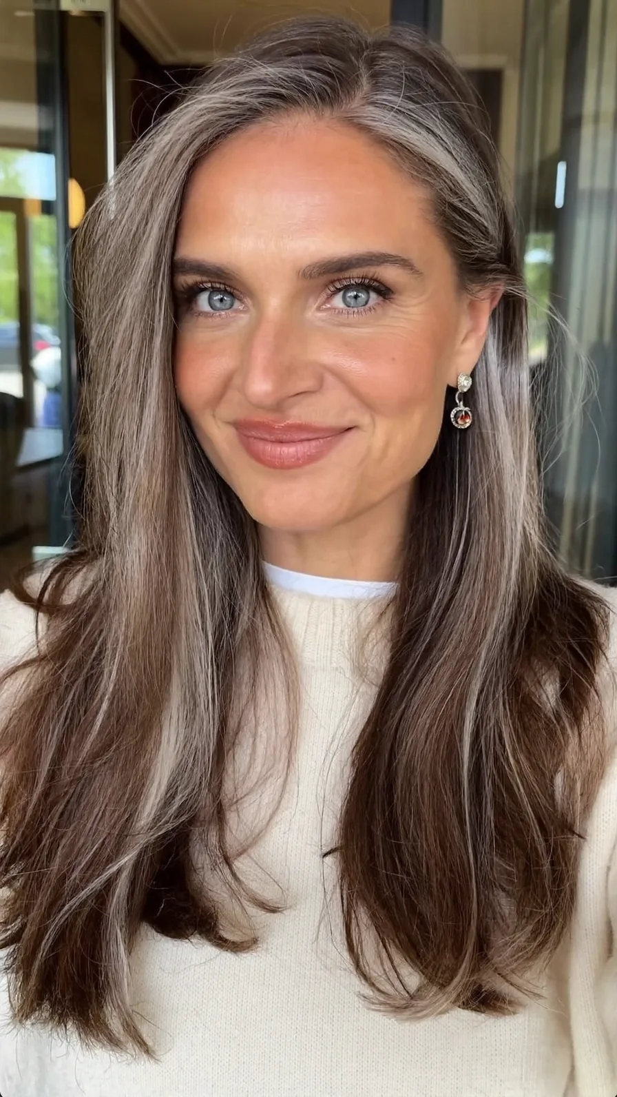 Elegant Medium Length Salt and Pepper Hair with Long Layers