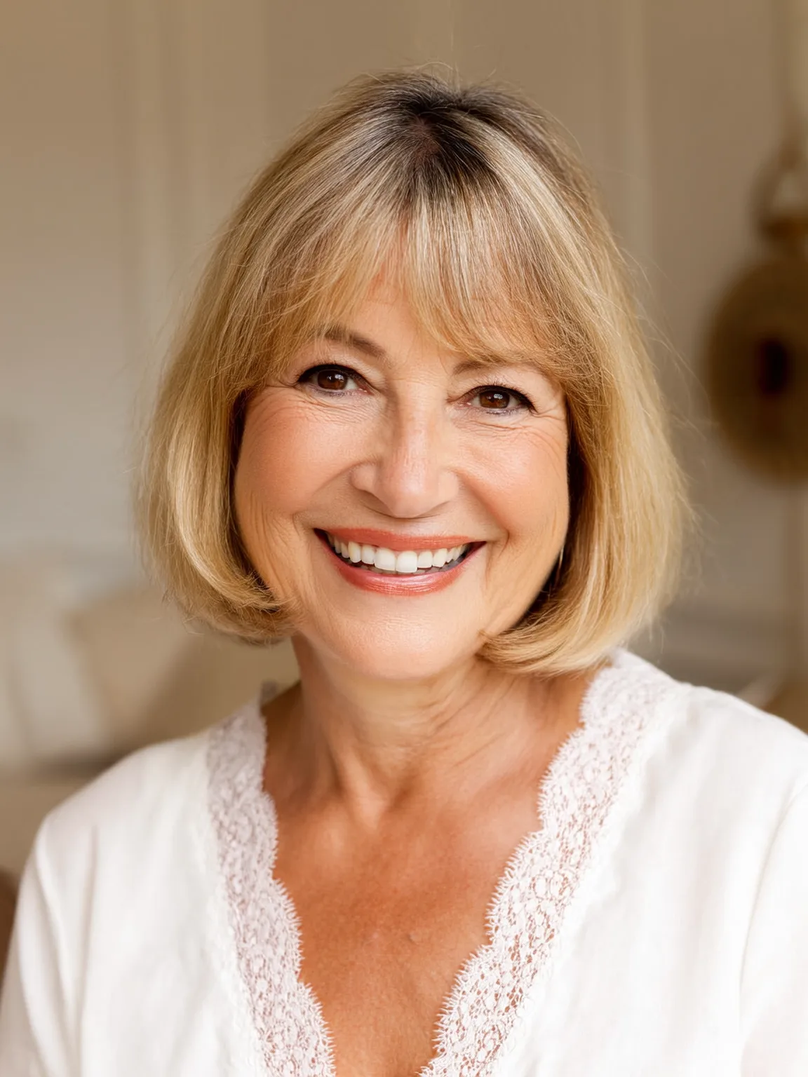 Sandy Blonde Chin-Length Straight Bob with Subtle Shine