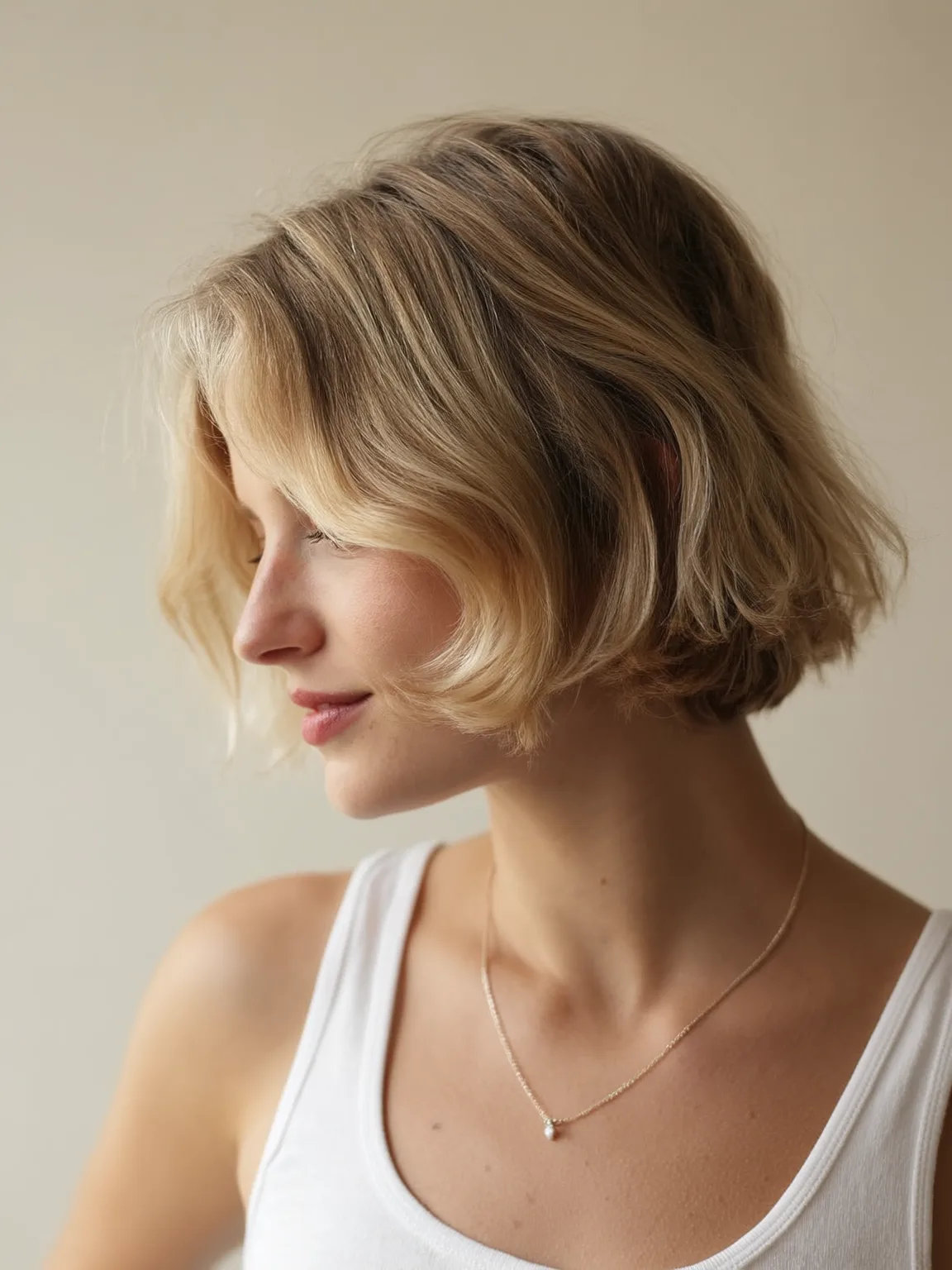 Medium Volume Wavy Sandy Blonde Classic Bob