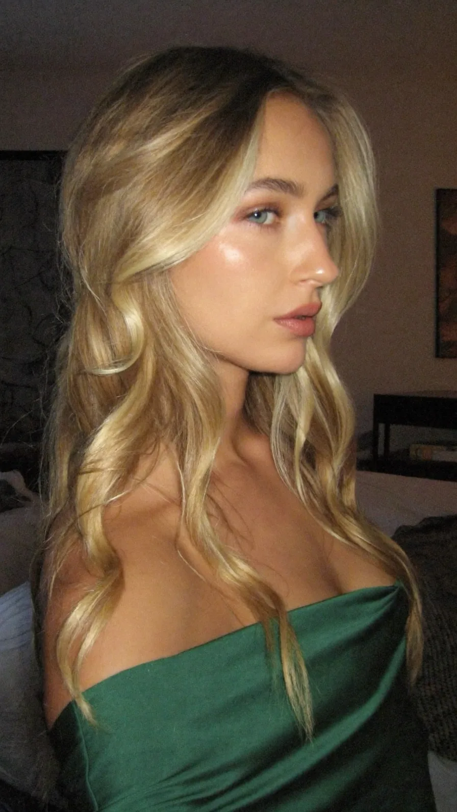 Flowing Layered Honey Blonde Balayage with Curtain Bangs