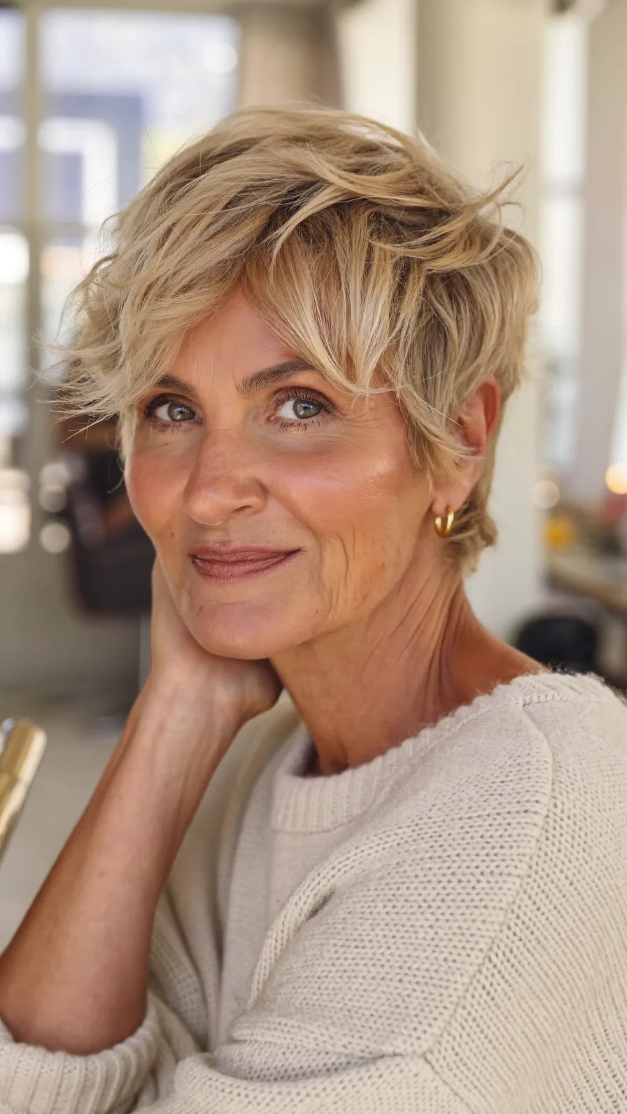 Choppy Textured Side-Swept Pixie for Mature Women