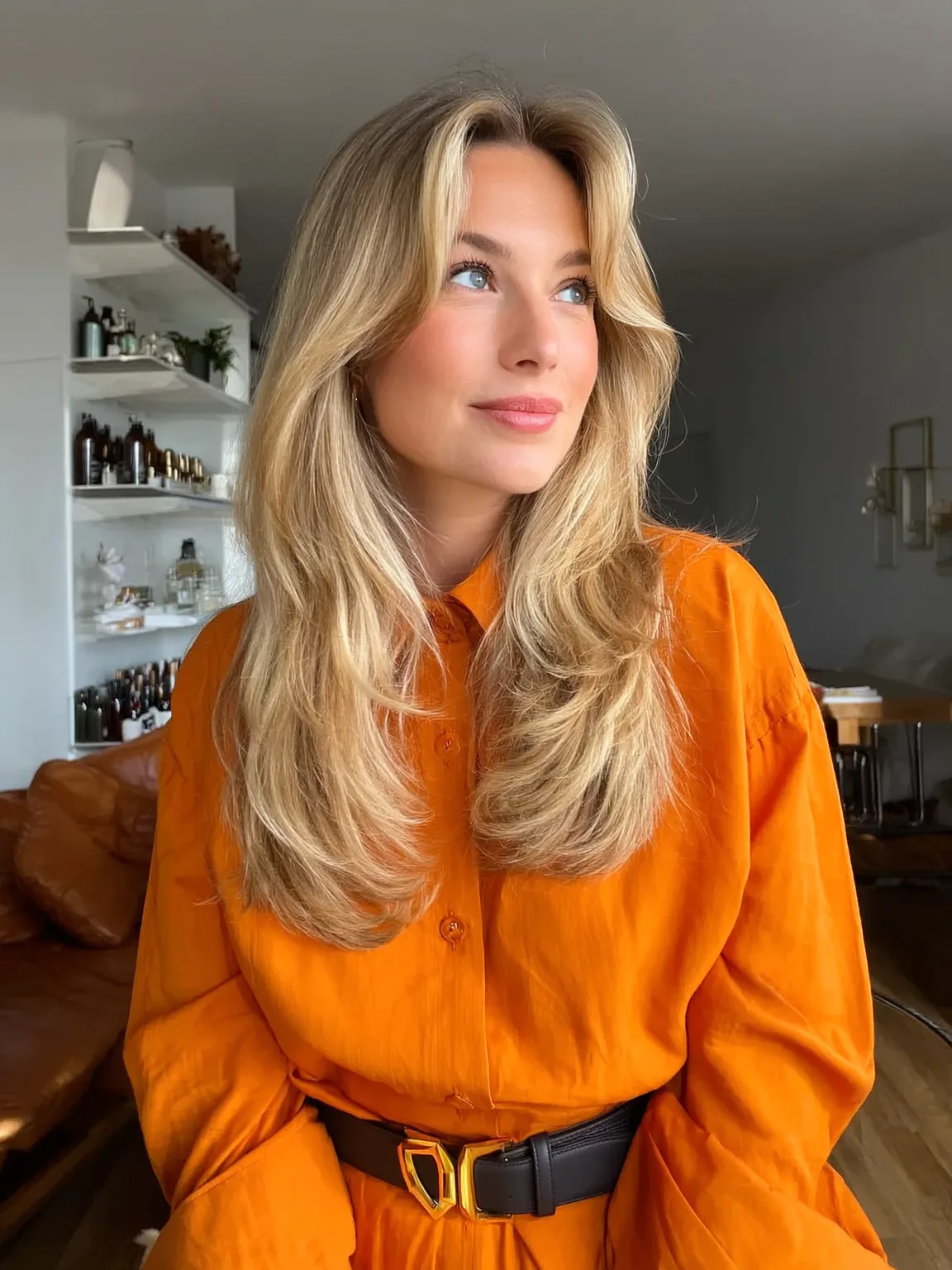 Long Layered Waves with Sandy Blonde Balayage