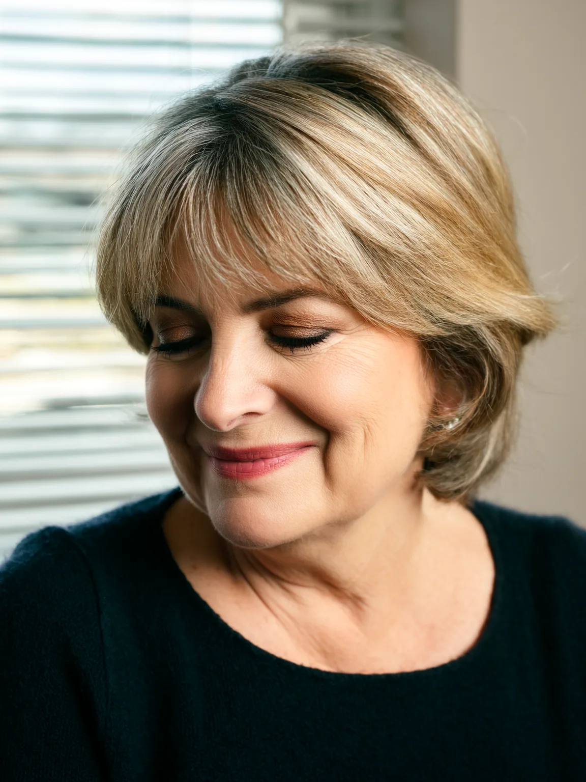 Sleek Straight Sandy Blonde Bob with Wispy Bangs