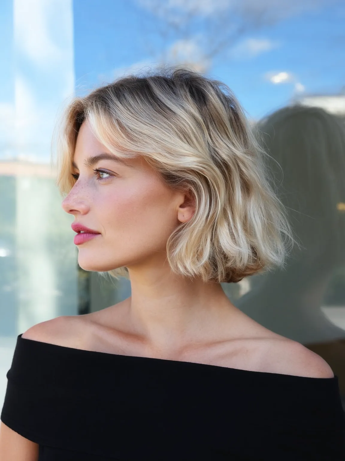 Textured Wavy Bob with Sandy Blonde Highlights