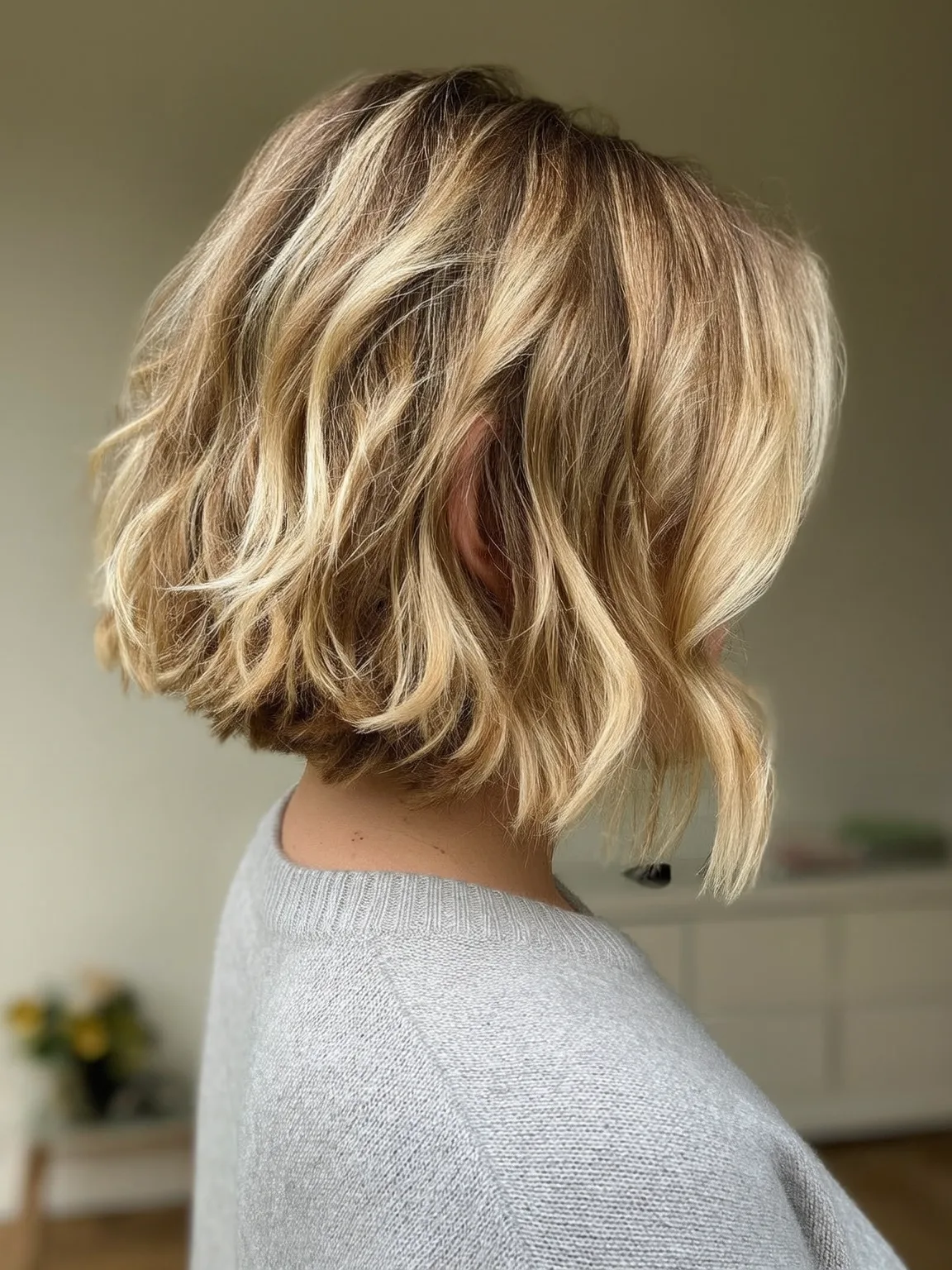 Chin-Length Bob with Sandy Blonde Highlights