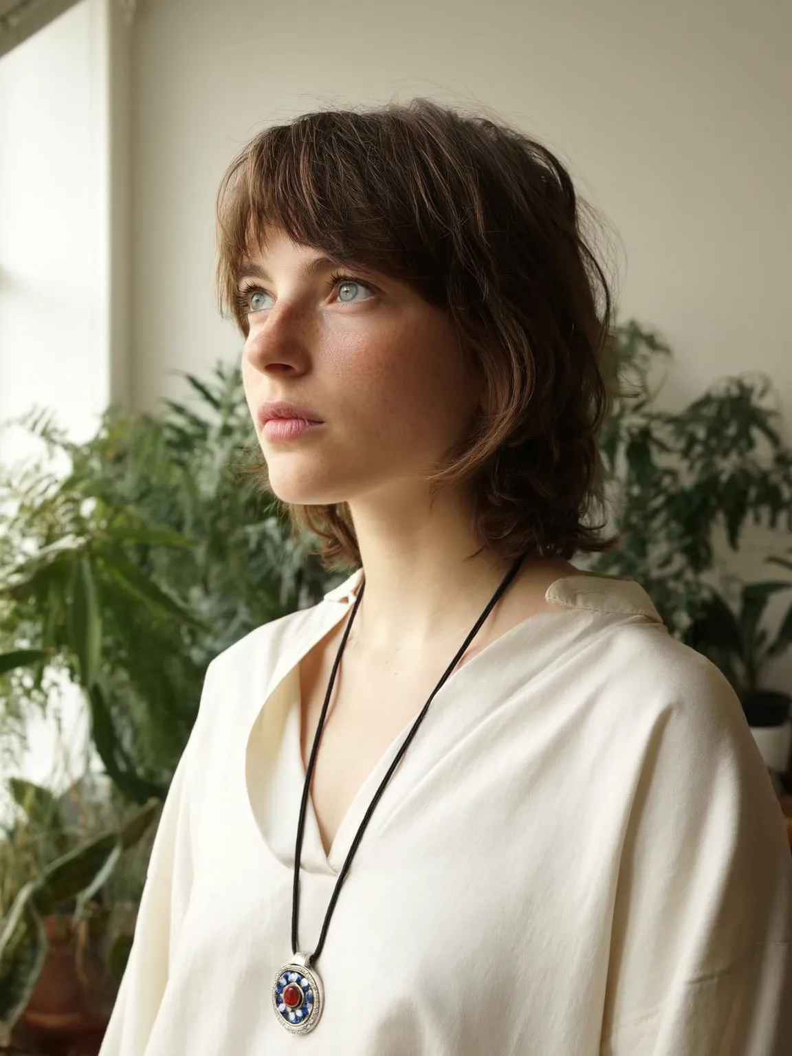 Medium Warm Chestnut Shag with Wispy Bangs