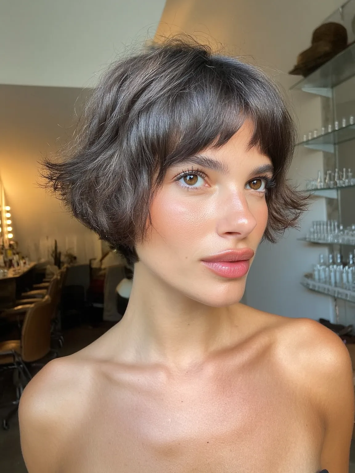 Short Chocolate Brown Shag with Wispy Wisps and Volume