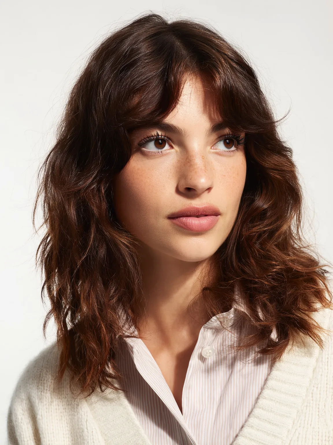 Rich Mahogany Wavy Shoulder-Length Shag